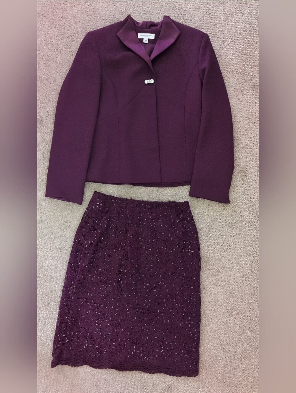 Amanda Smith Petite Eggplant Bejeweled Blazer And Matching Skirt Suit Set - Picture 2 of 9